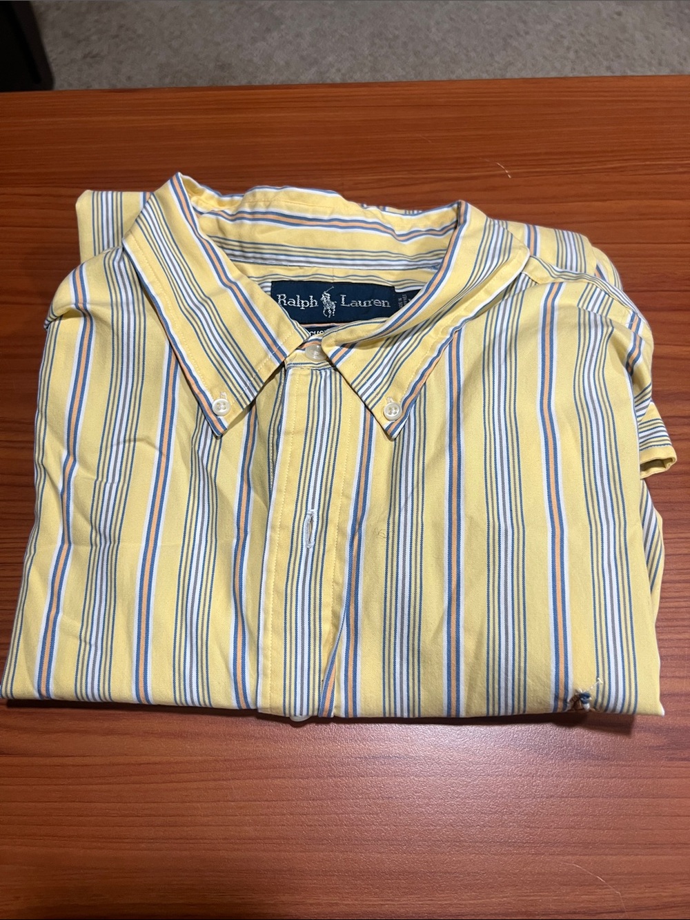 Ralph Lauren Yellow Button-Down Shirt with Blue and White Stripes